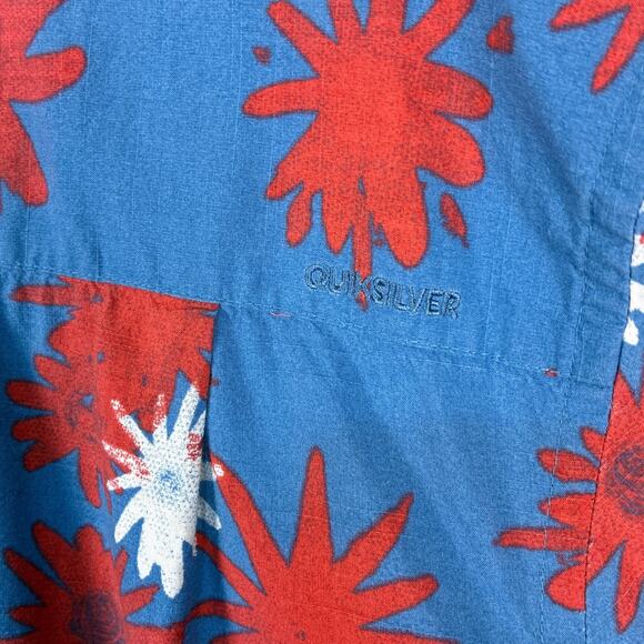 Quiksilver Waterman Camp Shirt Mens XXL Blue Red Floral Preppy Hawaiian Aloha - Picture 10 of 10